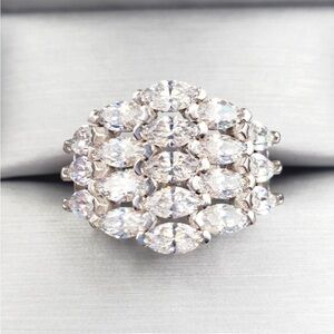 4 Carat Horizontal Marquise Diamond Simulants Rhodium - 925 Sterling Silver Ring